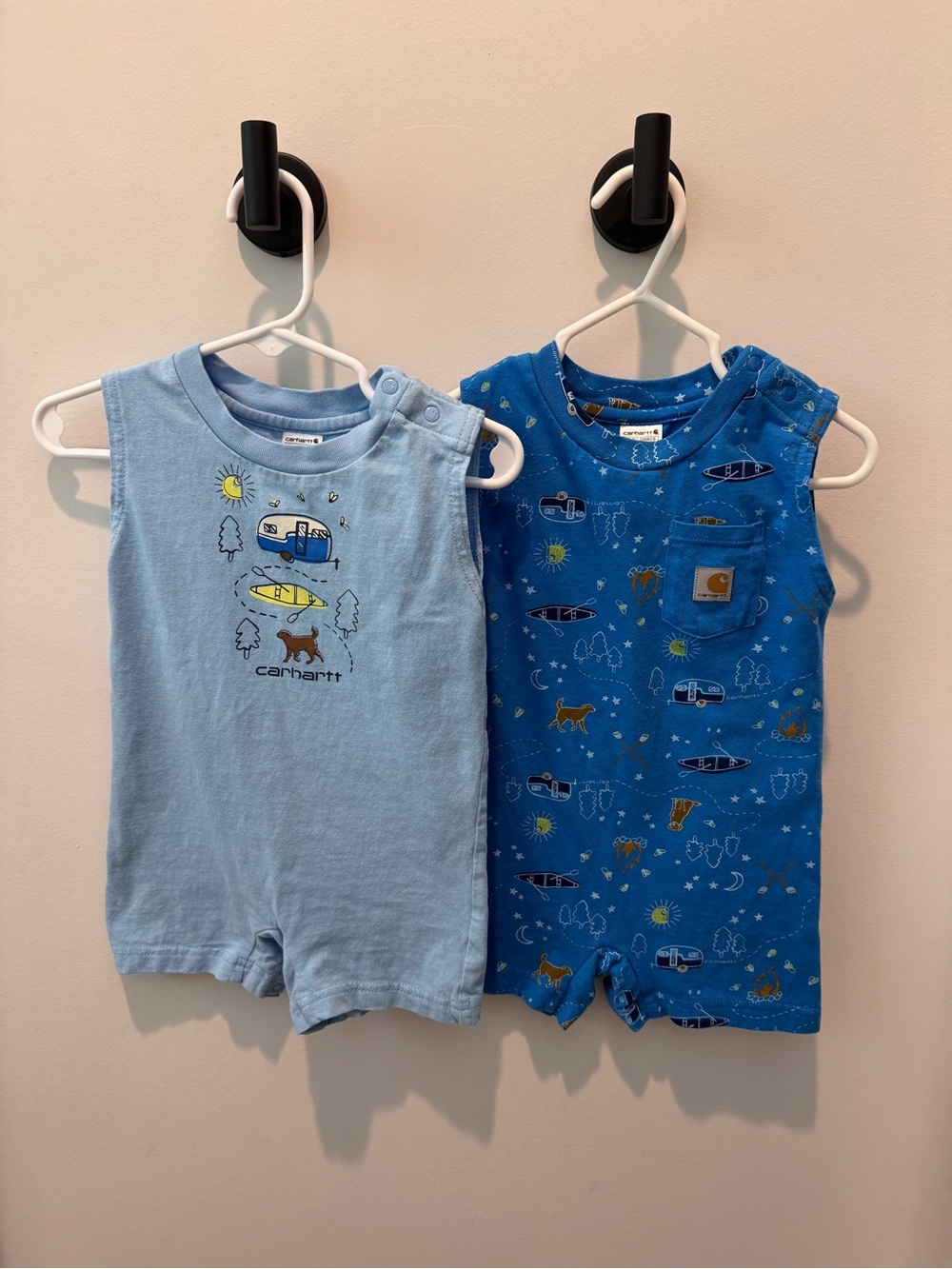 Set of 2 Carhartt Baby Boy Camping Print Rompers — 12 Months